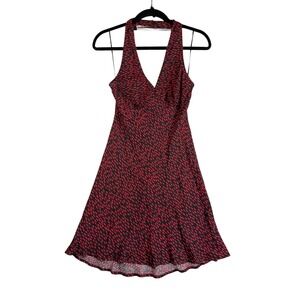 Red Lip Print Halter Mini Dress Black V-Neck Tie Back Fit and Flare Summer Dress